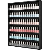 OmySalon Nail Polish Organizer Wall Mount - Holds 120+ Bottles with Acrylic Barrier, Salon Display Rack for Home Spa &amp; Nail Studio - Assembly Required, Wooden Polish Storage (Black, 6-Tier)