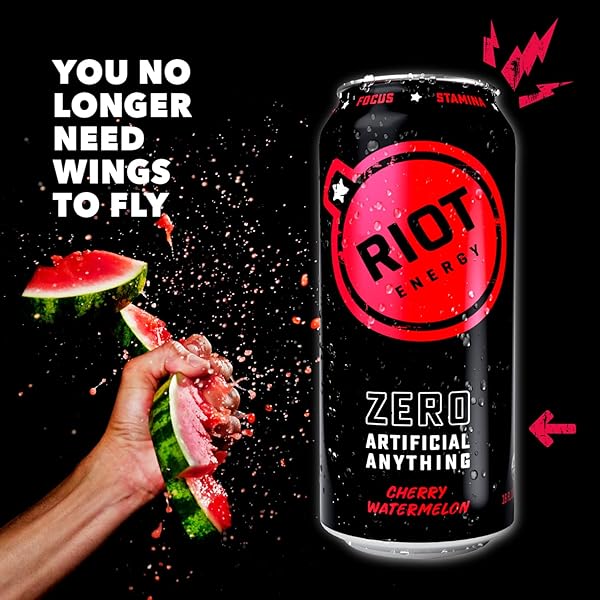 RIOT CLEAN ENERGY DRINK, CHERRY WATERMELON, ORGANIC, NO SUGAR ADDED, MADE WITH REAL FRUIT, 100MG L-THEANINE, 16 FL OZ