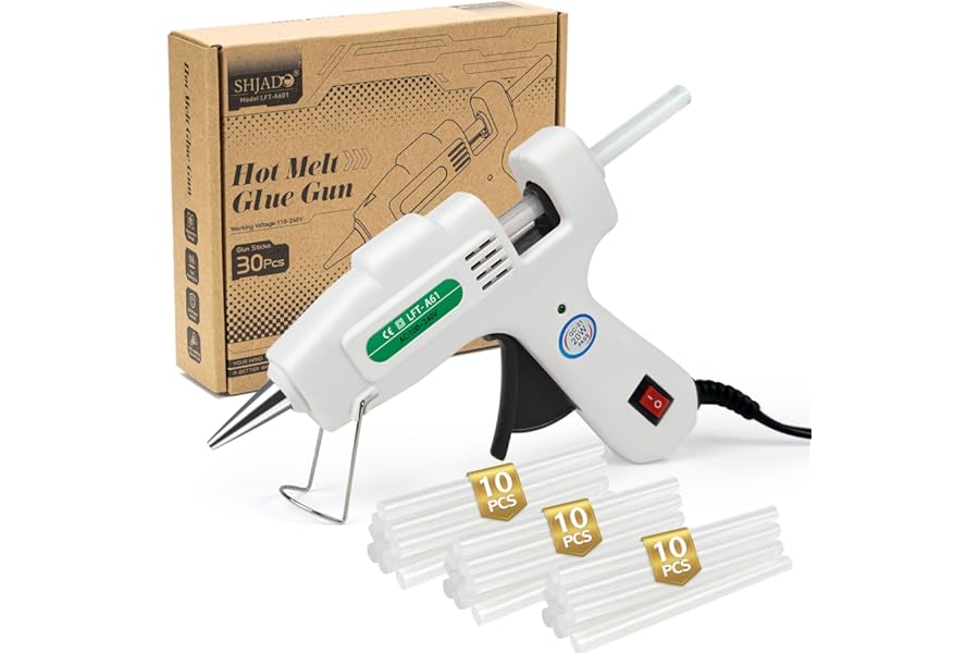 SHJADE Mini Hot Glue Gun Kit with 30 Glue Sticks - Fast Preheating Hot Melt Gun, High Temp for School Crafts DIY Arts and Quick Home Repairs(White)