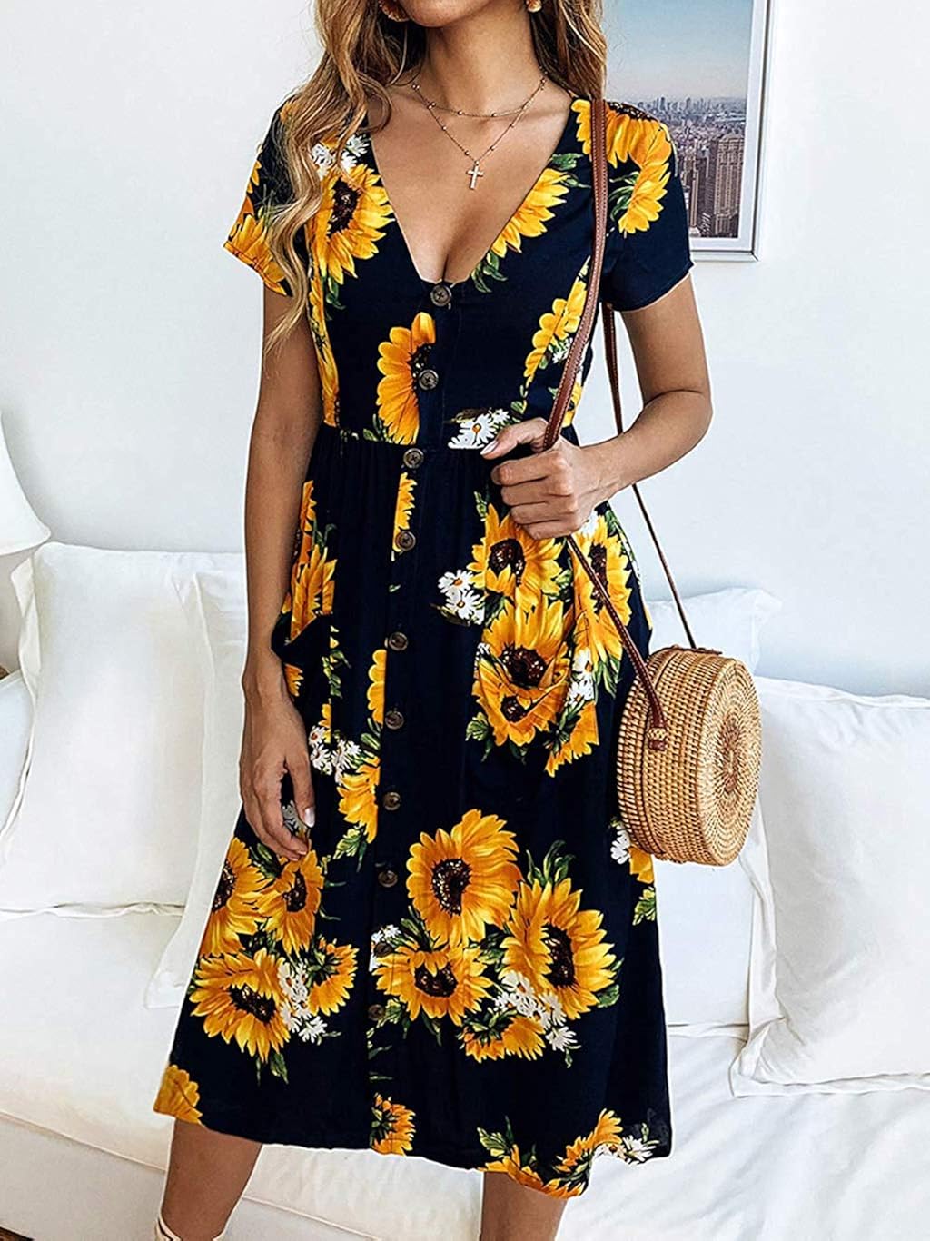 navy blue sunflower dress