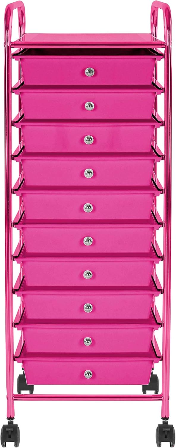 Urban Shop 10 Drawer Rolling Storage Cart, Pink: Furniture & Decor