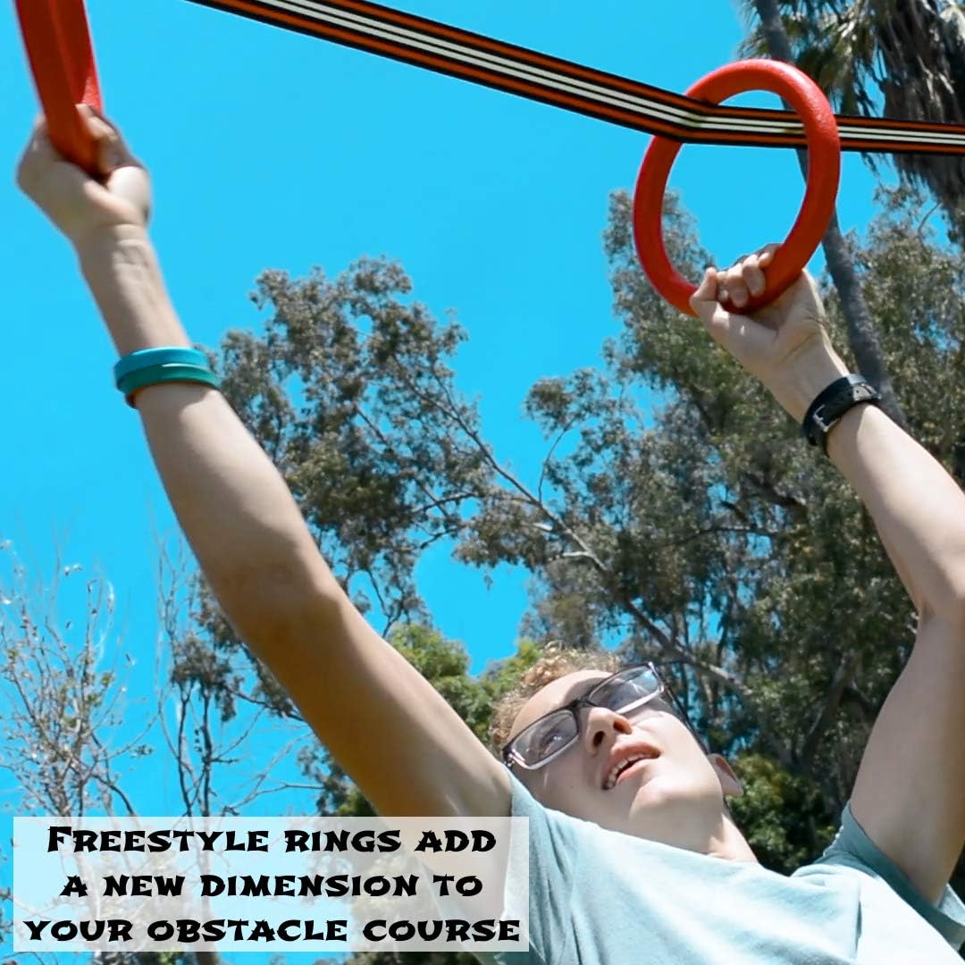 Fofana Ninja Warrior Obstacle Course for Kids - 65' Longest Ninja Slackline | 9 Awesome Obstacles | Play Outside + Have Fun + Get Stronger | Ninja Line Monkey Bars: Toys & Games