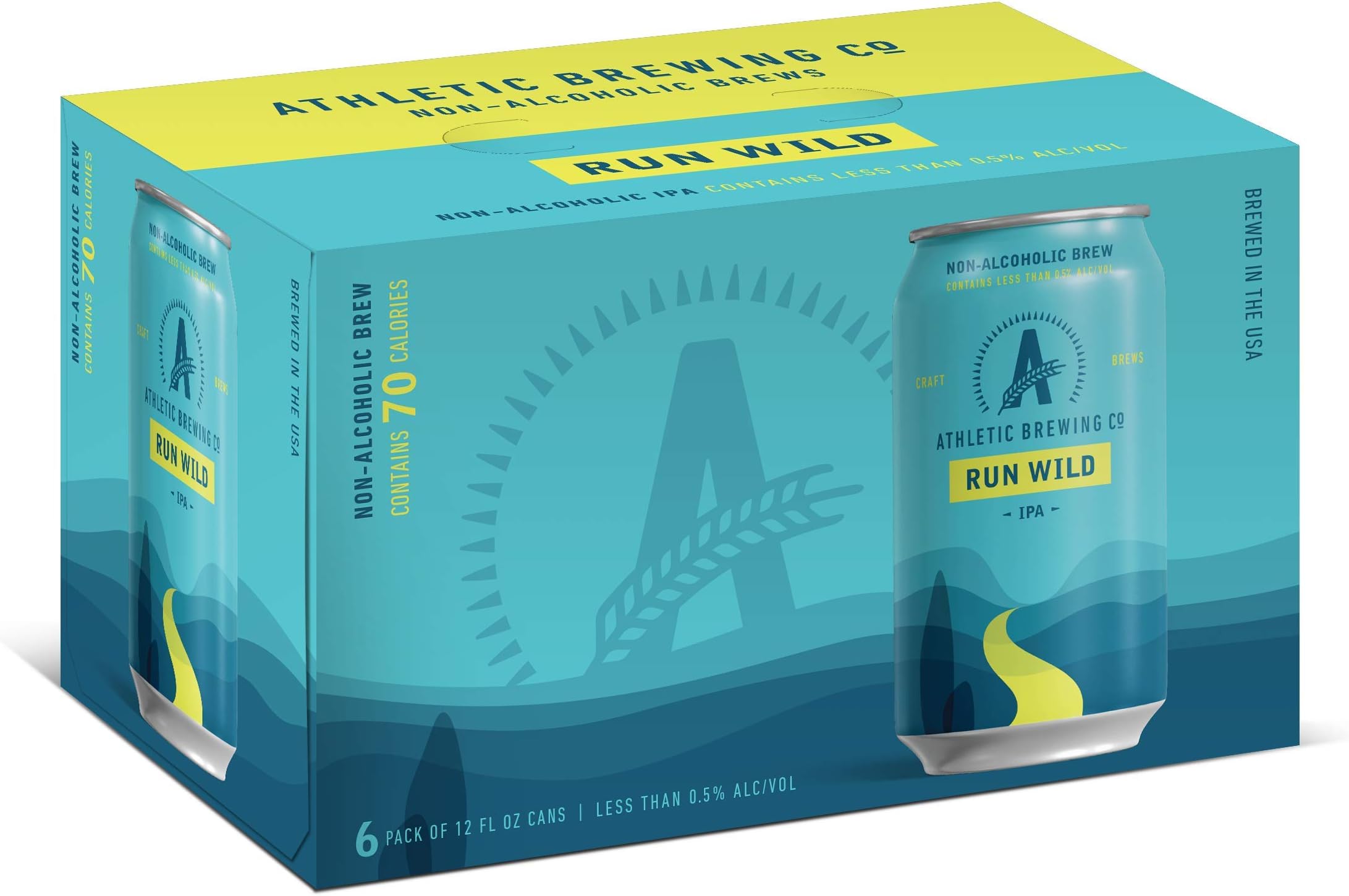 Athletic Brewing Company - Run Wild IPA, Craft NA, Low Calorie, Award Winning, 12 fl oz Cans, Pack of 6