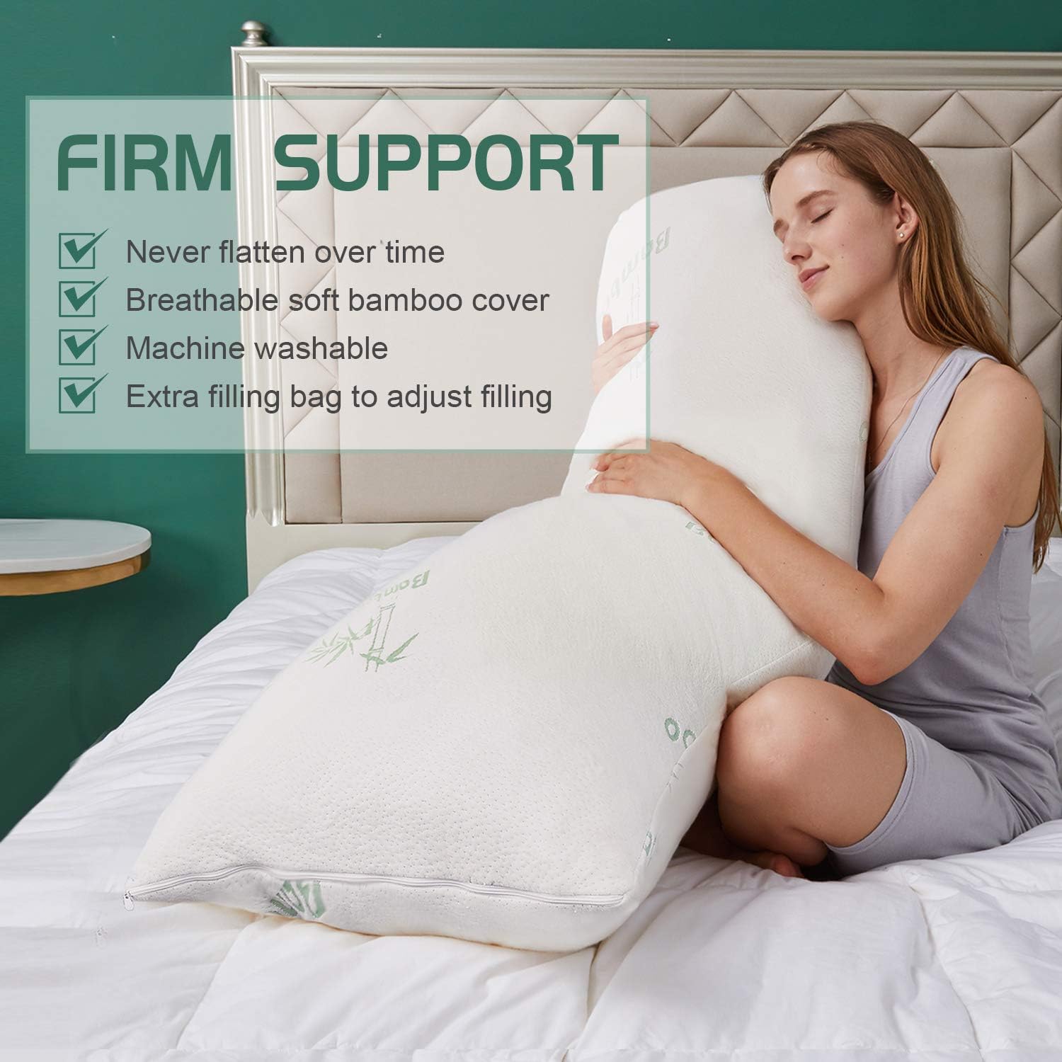 Cosybay Shredded Memory Foam Body Pillow for Adults and Pregnancy, Luxury Adjustable Hypoallergenic Sleeping Body Pillow with Bamboo Cover, Extra Filling Bag, 20x54 inch: Home & Kitchen