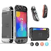 Upgrade Protective Case Compatible with Nintendo Switch 2, Transparent Protective for Nintendo Switch 2 (2025) with TPU Grip Cover Case and Thumb Caps, Shock-Absorption and Anti-Scratch Design