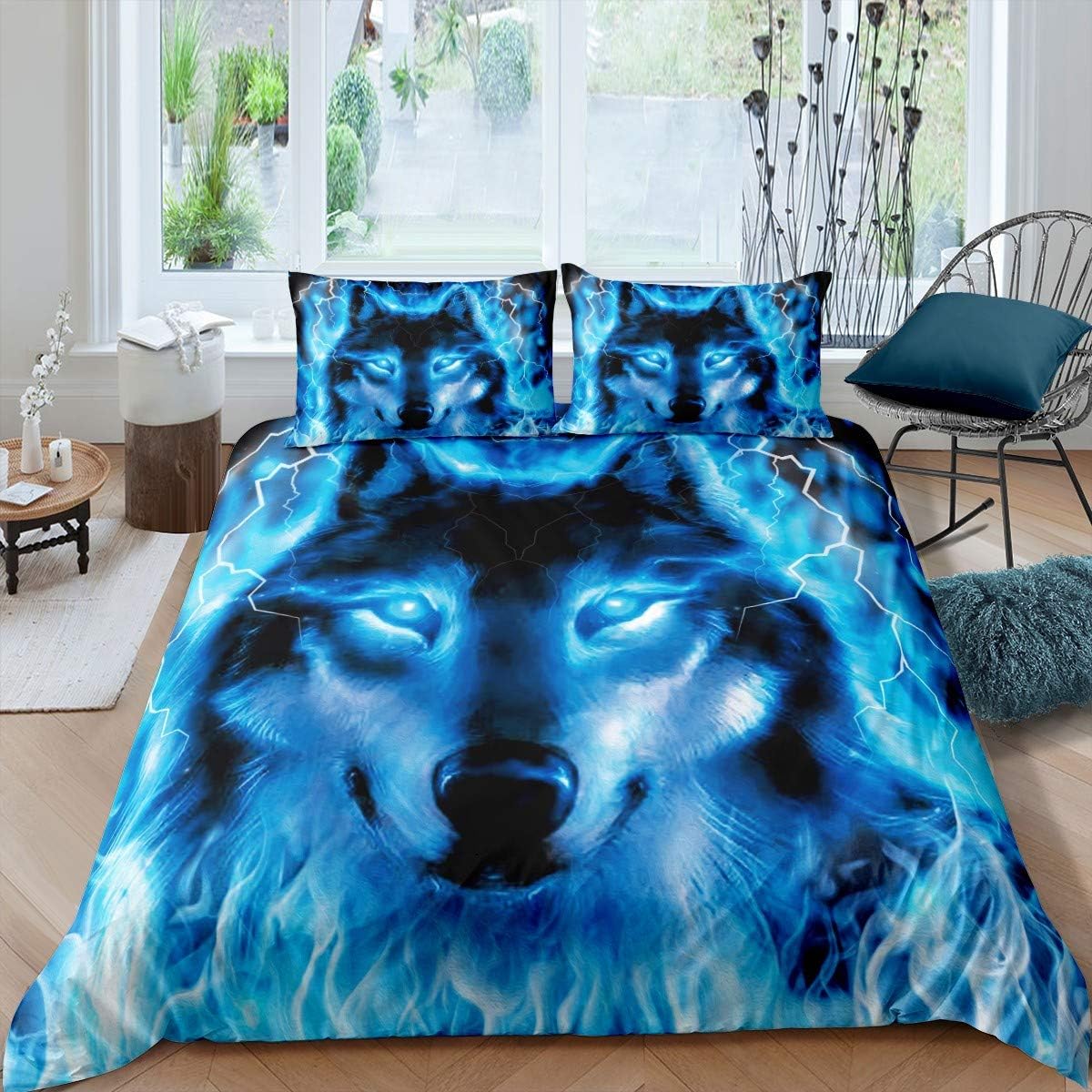 Wolf Bedding Set Safari Animal Pattern Duvet Cover Cool Wildlife Style