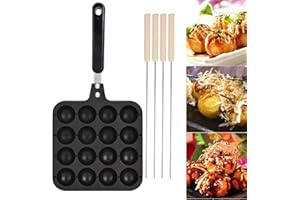 Takoyaki Pan - 16 Hole Nonstick Takoyaki Maker with Detachable Handle and 4 Baking Needles