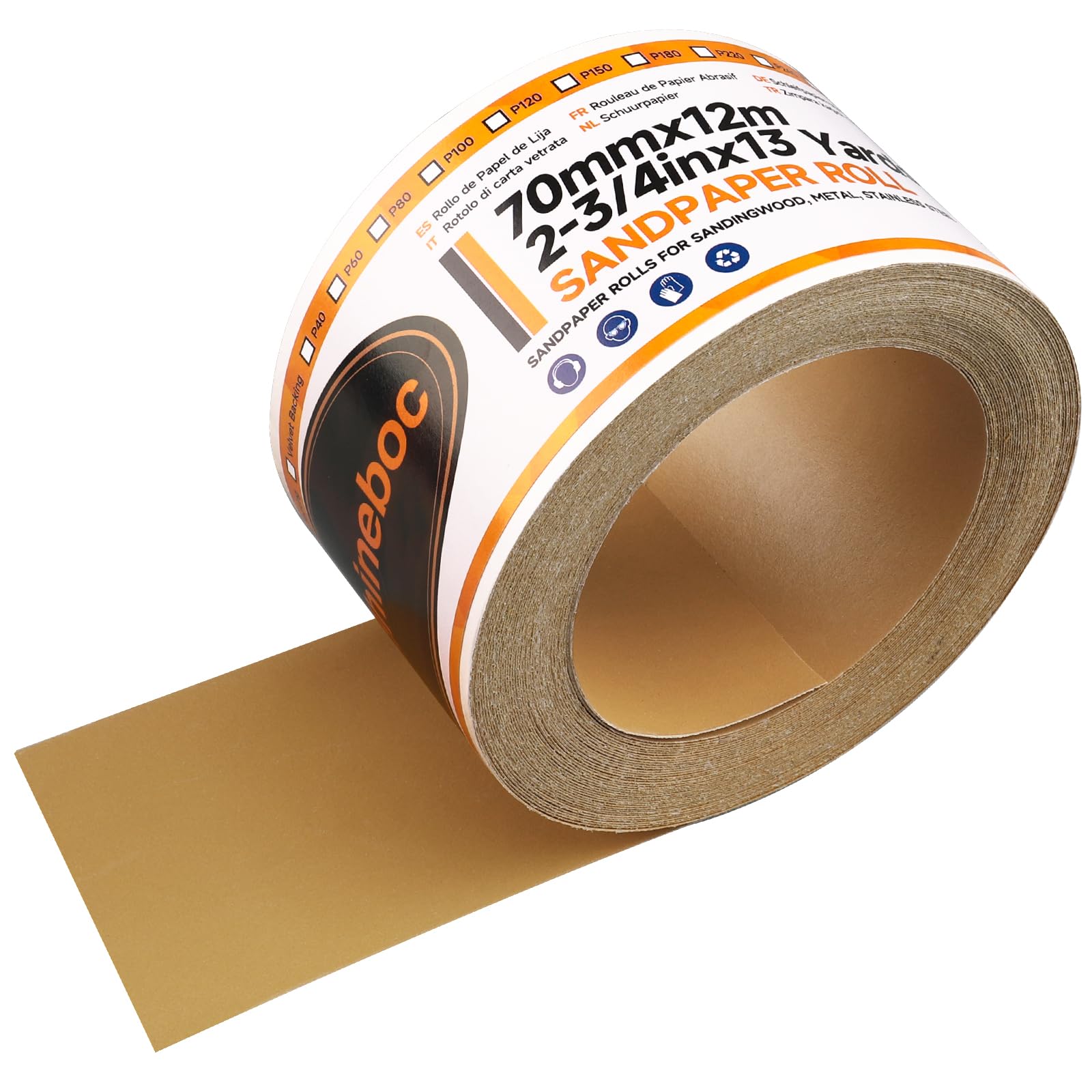 Shineboc 12m x 70mm Hook and Loop Sandpaper Roll, Aluminium Oxide Abrasive Sanding Paper for Sanding, Polishing and Rust Removal, 800 Grit