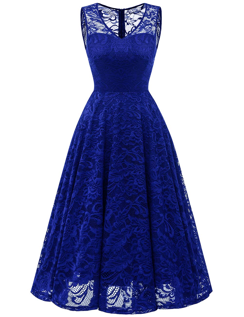 Meetjen Women's Cocktail VNeck Dress Floral Lace TeaLength Bridesmaid