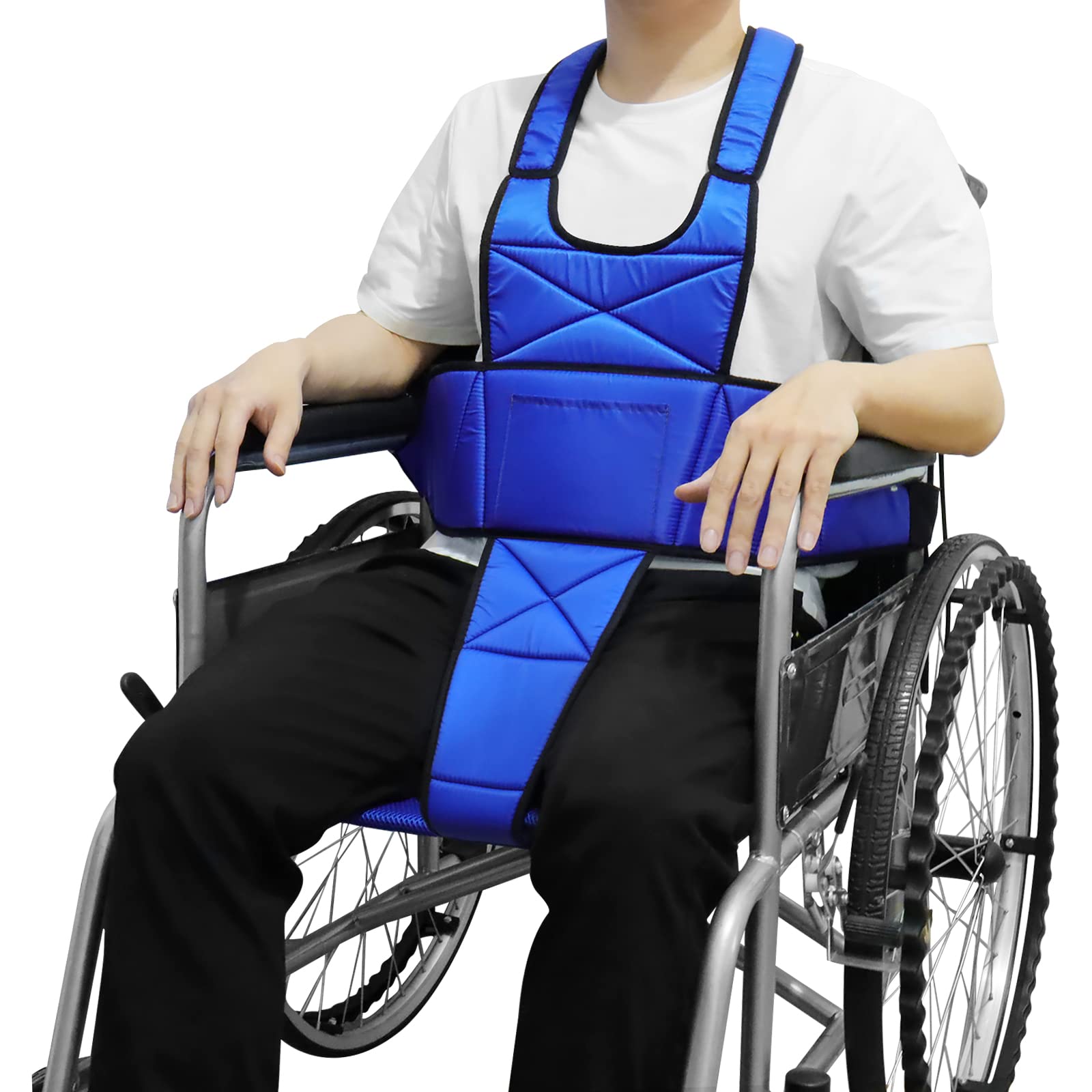 LOSCHEN Wheelchair Harness Belt Non-Slip Breathable Whole Body Waist Strap Seat Belt for Elderly People and Patients（Blue）