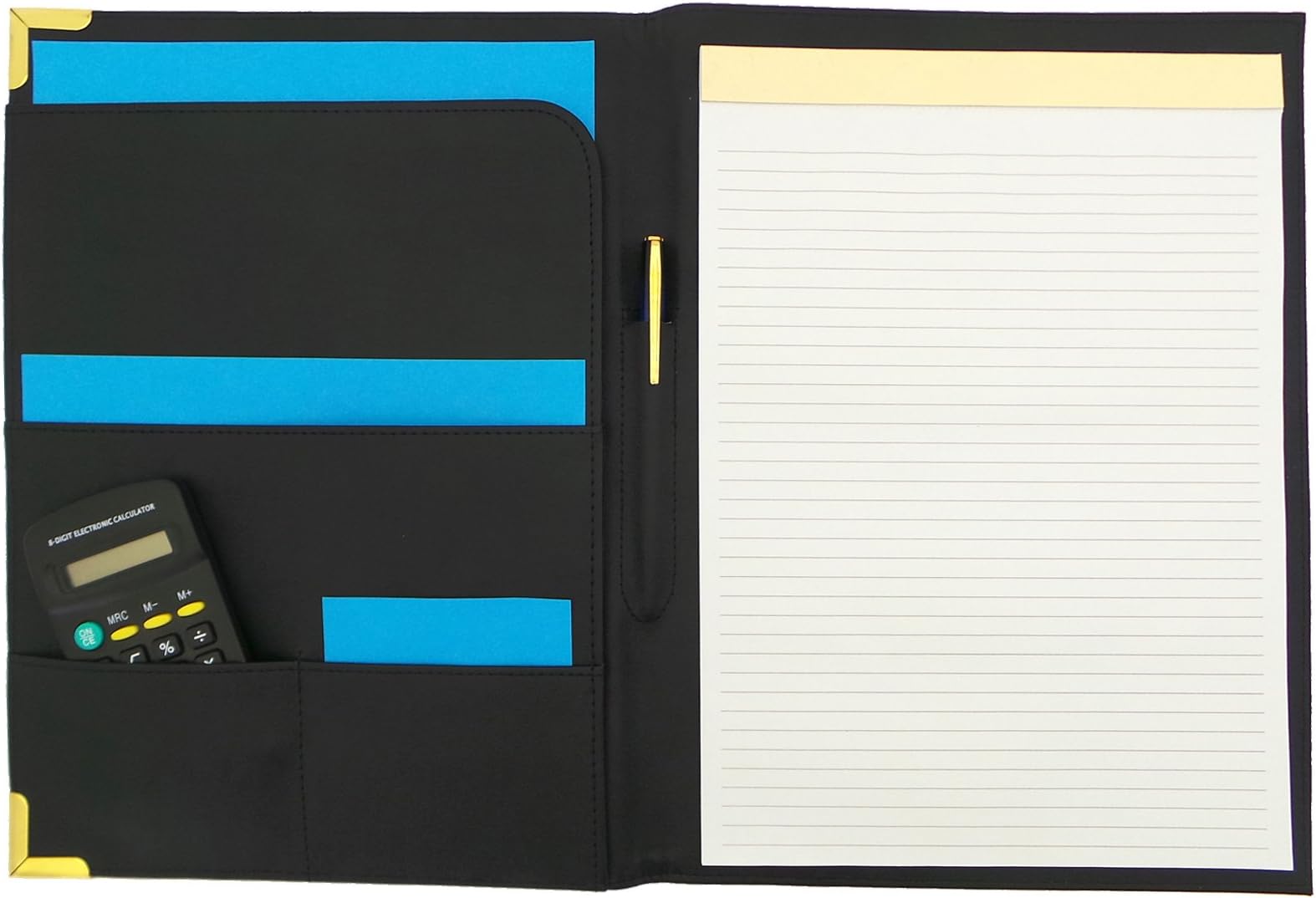 A4 Business Conference Folder, Folio Case In Black PU Leather With A4 Notepad