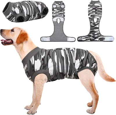 Kuoser Dog Recovery Suit Post-Op E-Collar Alternative Grey/Camo XL