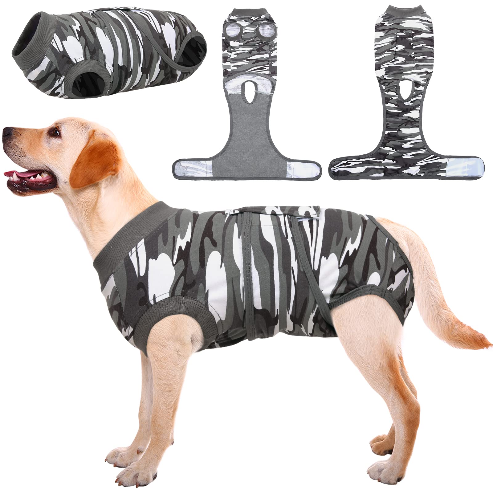 Kuoser Dog Surgery Recovery Suit, Dogs Recovery Suits Female Spay and Male Neuter for Post-Op Care, Soft Dog Onesie Surgery Cone alternative Prevent Licking, Greycamo XXL