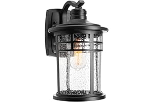 Darkaway Large Outdoor Porch Lights Wall Mount, 15inch Outdoor Light Fixtures Sconces Wall Lighting with Seeded Glass Exterior Lights for Patio Yard House Hallway Doorway Garage(Large, Black)