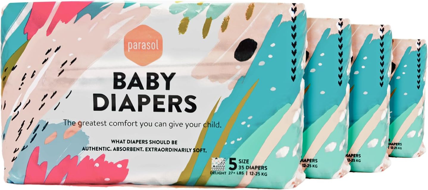 Parasol Diapers - Pack of 4 - Delight, Size 5 (27+ lbs), 140 Diapers
