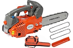 PROYAMA 26CC 2-Cycle Top Handle Gas Powered Chainsaw 12 Inch Petrol Handheld Cordless Chain Saw for Tree Wood Cutting with 2 chains(12inch)