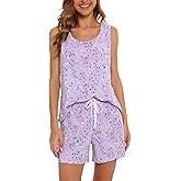 ENJOYNIGHT Womens Pajamas Set Cotton Summer Sleep Tank and Shorts Pjs Sleeveless Sleepwear