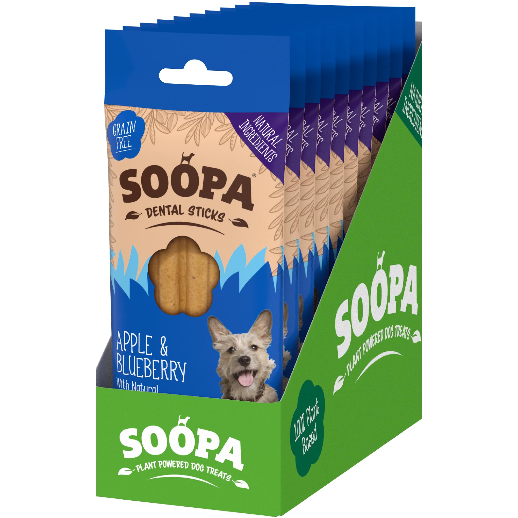 10 Pack Soopa Apple & Blueberry Dog Dental Sticks