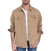 ALSOGO Men's Flannel Lined Shirt Jacket Lightweight Long Sleeved Casual Snap Button Western Cowboy Jackets