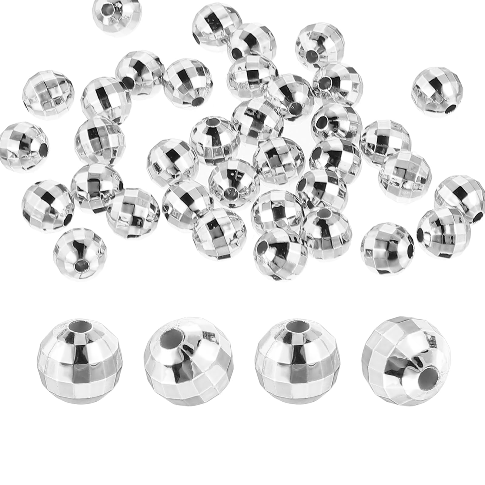 PATIKIL Disco Ball Beads, 50 Pcs 10mm Reflective Round Acrylic Mirror Ball Charm for Decoration DJ Party DIY Crafts, Silver Tone