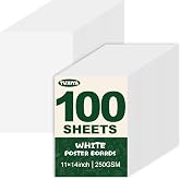 TUXIYA 100 Pack White Poster Board,11" x 14" White Poster Paper Bulk | 250GSM/92LB Heavy-Weight Blank Poster Board for Arts,Craft,Projects Presentations,Drawing Scrapbooking