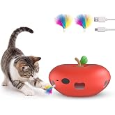 Cat Toys, Rechargeable Interactive Kitten Toys, Smart Sensor Automatic Feather Toy with 6 Random Holes, Quiet USB Powered Pop-Up Kitten Toy Simulates Hunting for Indoor Cats, Red