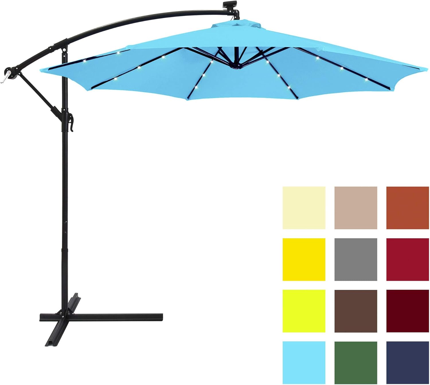 Amazon Com Best Choice Products 10ft Solar Led Offset Hanging Market Patio Umbrella W Easy Tilt Adjustment Polyester Shade 8 Ribs For Backyard Poolside Light Blue Garden Outdoor