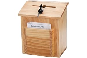 ZENFUN Wooden Suggestion Box with 50 Free Suggestion Cards, Natural Pinewood Ballot Comment Box Donation Box with Locking Hinged Lid for Countertop or Wall Mounted, 8.6" x 6.8" x 10"