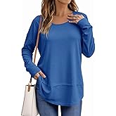 Tankaneo Womens Oversized Scoop Neck Long Sleeve Shirts Casual Loose Fit Tunic Tops Fall Basic Tees