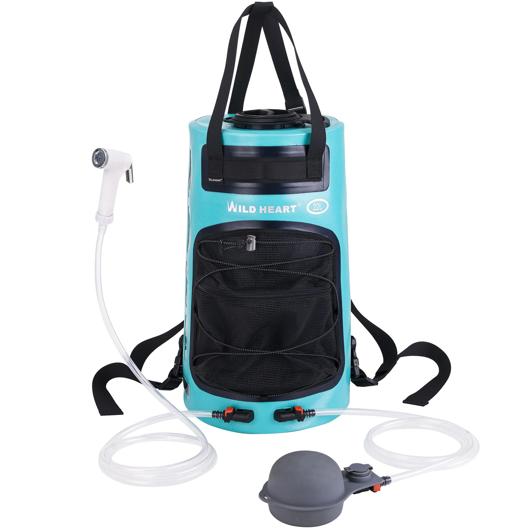 Photo 1 of WILD HEART Camping Shower 5.8 Gallons Portable Camp Shower Bag with Upgraded Screw Lid, Water Level Window, Pressure Foot Pump, Handy Nozzle, Solar Shower for Beach Camping Hiking