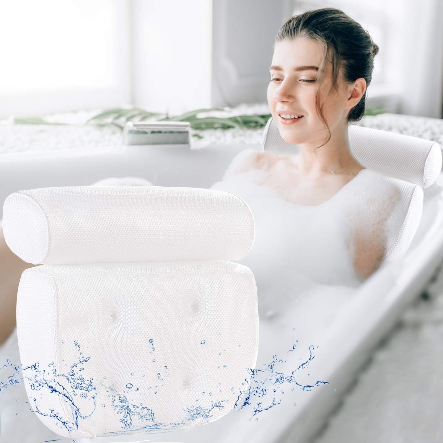Bath Pillow Bathtub Pillow - Bath Pillows for Tub with Neck, Head, Shoulder and Back Support - 3D Air Mesh Spa Bath Pillow, Non-Slip, Extra Thick, Soft and Quick Dry Spa Pillow for Bathtub: Health & Personal Care