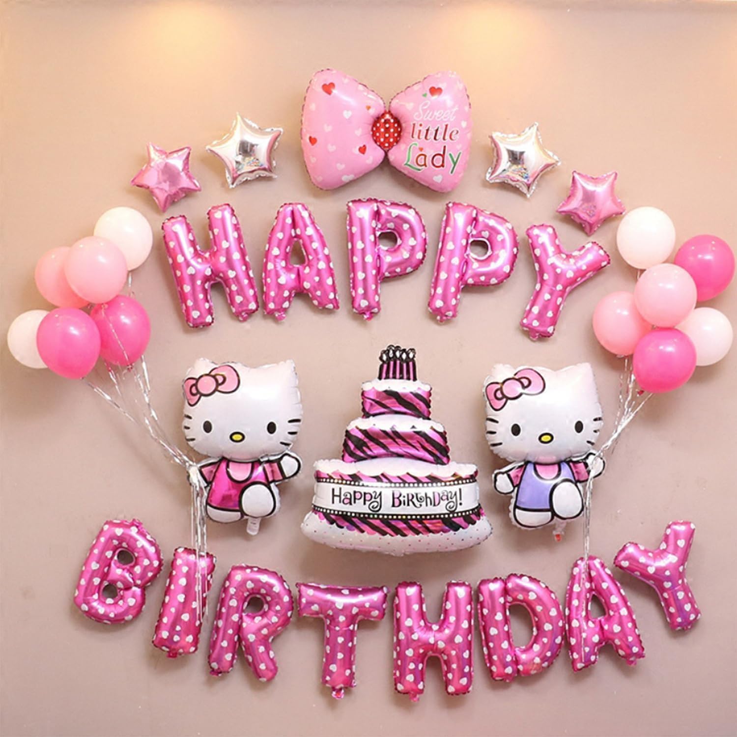 Photo 1 of 24 Pcs - Kitty Birthday Decorations | Cute Pink Party Supplies Balloons Banner | Colorful Party Decor for Girls and Toddlers