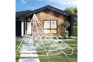 MENETOP Halloween Spider Web Decorations Outdoor - 200" Triangular White Spider Web for Indoor Outdoor Yard Home Haunted House Haunted Garden Lawn Creepy Outside Decor (Giant Triangular Spider Web)