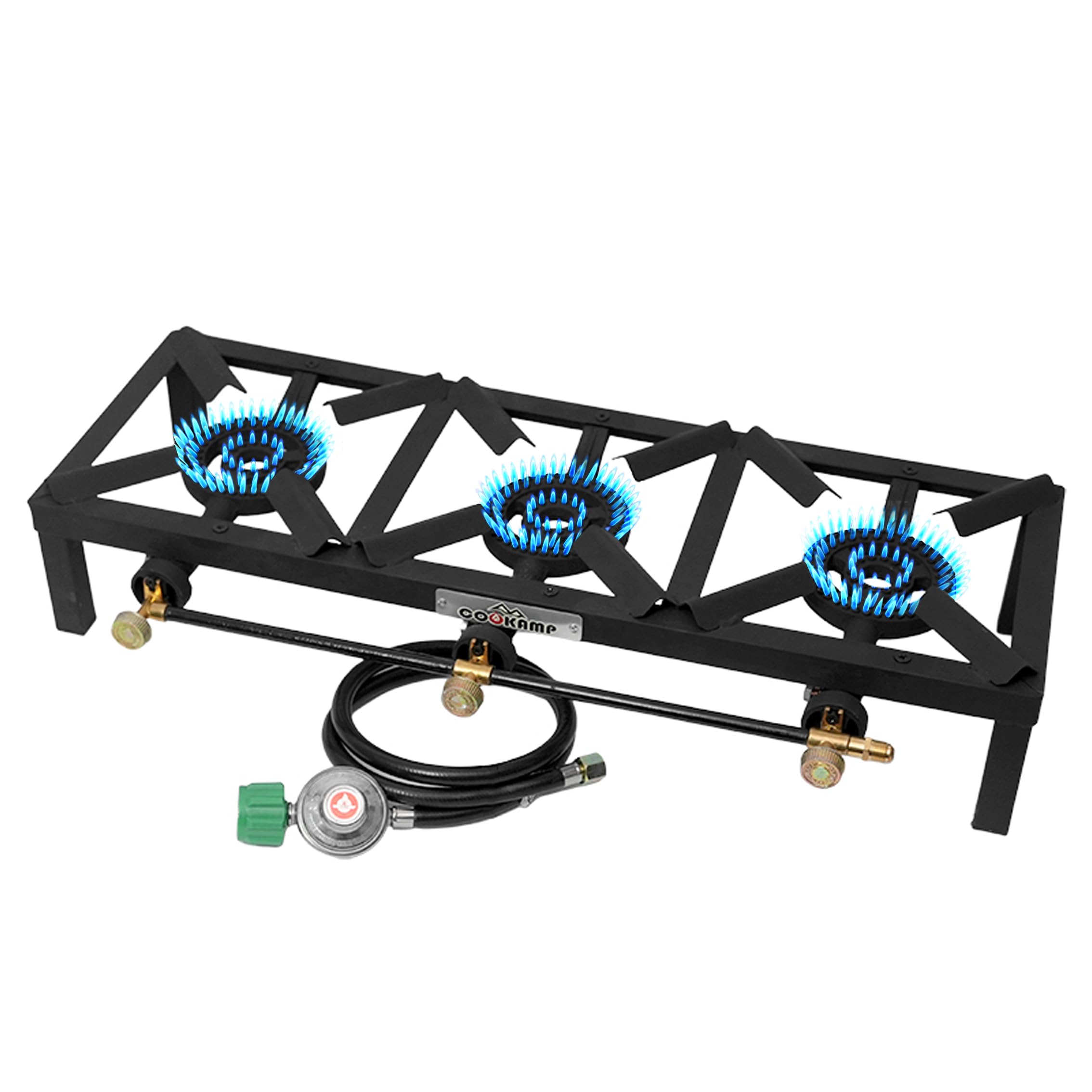 Photo 1 of COOKAMP Propane Triple Burner Angle Iron Camp Stove with CSA Listed Regulator and 4ft Hose (SA3200)