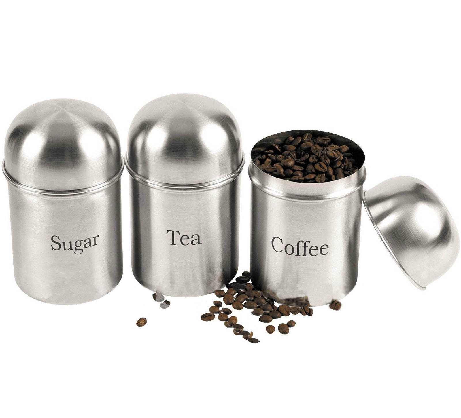 New 3 PC Canister Set Coffee Tea Sugar JAR LID CANISTERS Storage CONTAINERS Stainless Steel | Modern Kitchen Decor Storage Organiser | Tight Seal AIR-Tight for Freshness