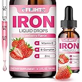 Liquid Iron Supplement for Women Men & Kids Multivitamin Iron Drops with Folate, Vitamin C, B6, B12, Zinc for Anemia, Iron Deficiency, Blood Builder, Energy - Natural Strawberry Flavor, Vegan 2 Fl Oz
