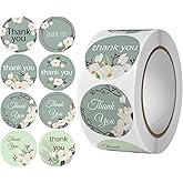 500 Pcs Thank You Stickers 8 Designs Green Floral 1 Inch Thank You Sticker for Baking Packaging Envelope Seals Thank You Stickers for Small Business Thank You Label Stickers Self-Adhesive Labels