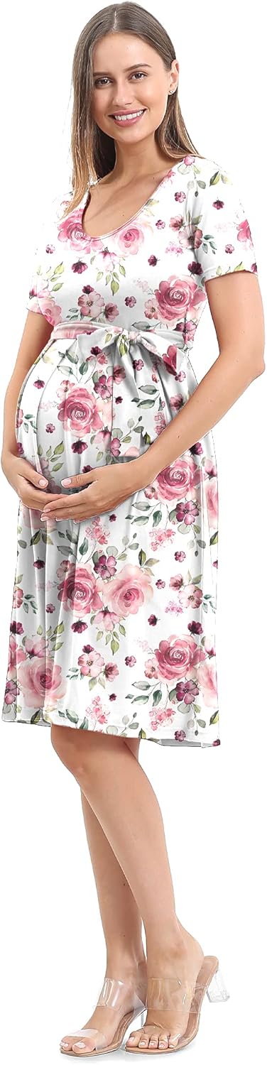 SUNNYBUY Women's Maternity Dress Casual Maternity Swing Dress Pregnancy Clothes Knee Length with Belt at  Women’s Clothing store