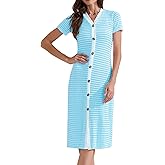 Allegra K Women's Casual Summer Dress Striped Ribbed Knit Dress Short Sleeve V Neck Midi Dresses