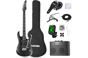 AODSK Electric Guitar,39"" Beginner Electric Guitar Kit,Full Size Electric Guitar Starter Kit with Amp, Case and Accessories Pack Beginner Starter Package-Black, AX70A-BK