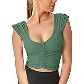 Women Workout Tops Sleeveless Yoga Longline Sports Bra Cutout Short Sleeve Crop Tank Top Gym Running Athletic Shirt U-Back