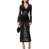 SHENHE Women's Lace Long Dress Elegant Sheer Floral Long Sleeve Bodycon Wedding Dresses
