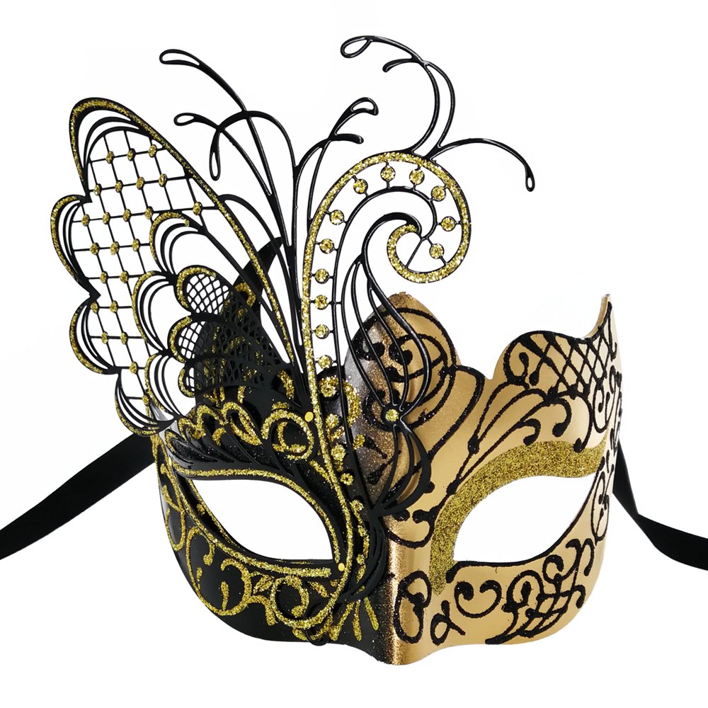 Ubauta Gold/Black Butterfly Rhinestone Metal Venetian Women Mask for Masquerade/Mardi Gras Party/Sexy Costume Ball/Wedding