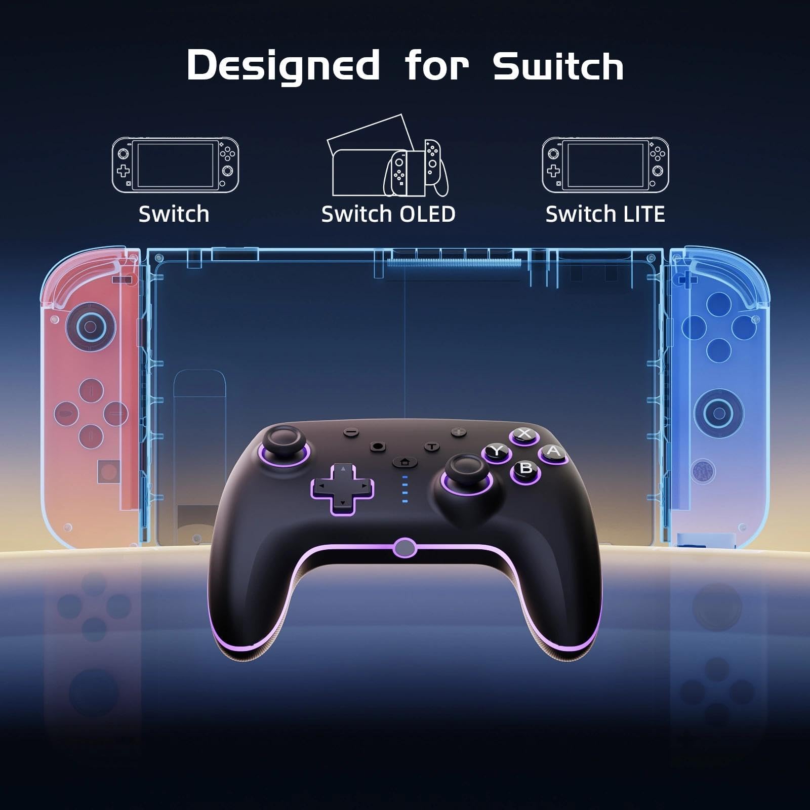 RivalPlay Switch Controller, Compatible with Switch 2/Lite/OLED/mit Cooler RGB-Beleuchtung, 2 Makro-Tasten, Bewegungssensor, Einstellbarer Turbo-Funktion und Vibration, 800mAh Akku 3