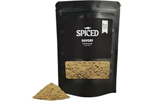 RHYTHM AROMATICS SPICED Ground Savory, 8oz of Ground Savory Leaves in Closable Bag for Cooking, Great for Meat, Vegetables, Sauce, Marinade and Salad Dressing