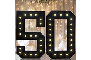 LOBOOM 4FT Black Marquee Number 50, LED Light Up Numbers for 50th Birthday Party Decorations, 4 Feet