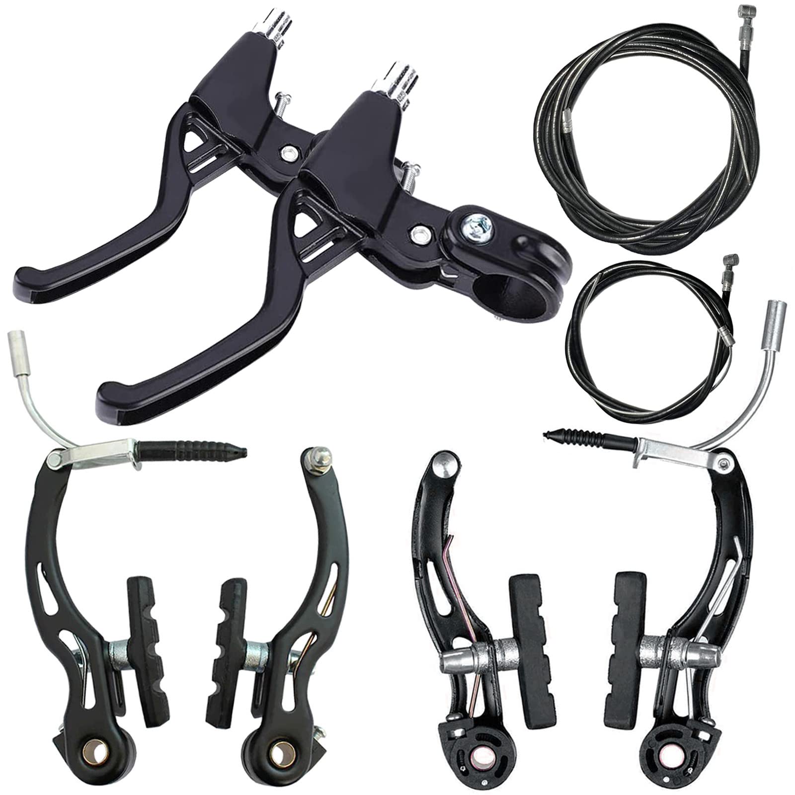 Photo 1 of Lomodo 6 Pieces Bicycle Brake Accessories Including 2 Pack Aluminium Alloy Brake Levers (2.2 cm in Diameter) and 2 Pair V Brake Set and 2 Pack Brake Wire for Mountain/Road/MTB Bike(Black)