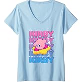 Womens Kirby Nintendo Big Bubble Text Stack V-Neck T-Shirt