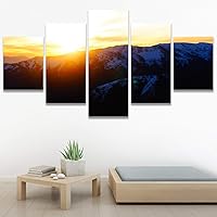 SIGNWIN 5 Panel Canvas Wall Art Sunset in The Mountains for Home Decorations Ready to Hang - 60