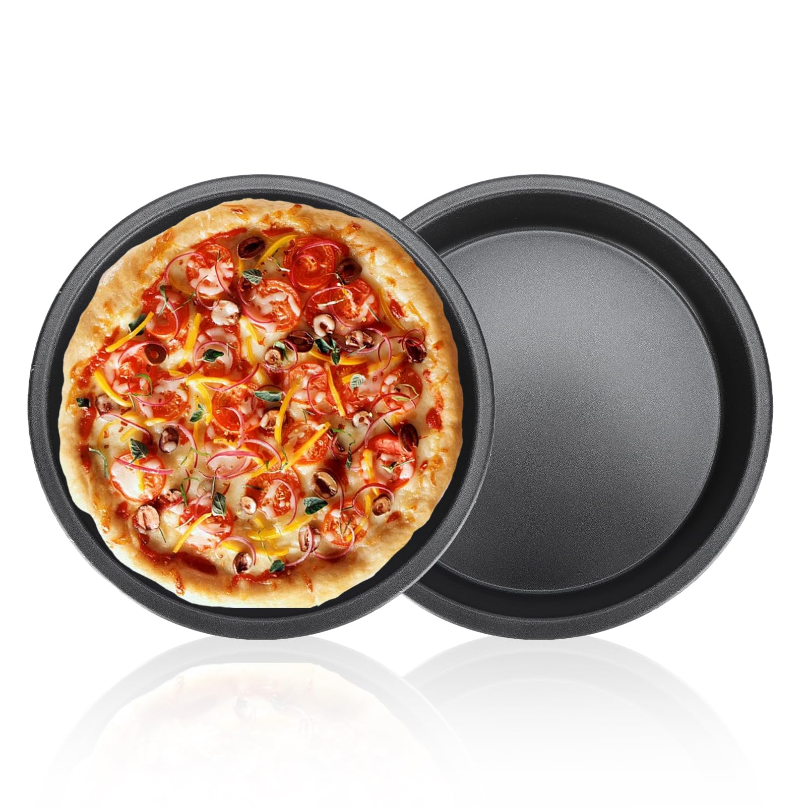 Buachois 2 Pcs Non-Stick Round Pizza Pan,6in Round Baking Tray Deep Thickened Carbon Steel Pizza Trays for Oven Pizza Pan Cooking Tools for Baking Pies Cakes Bread
